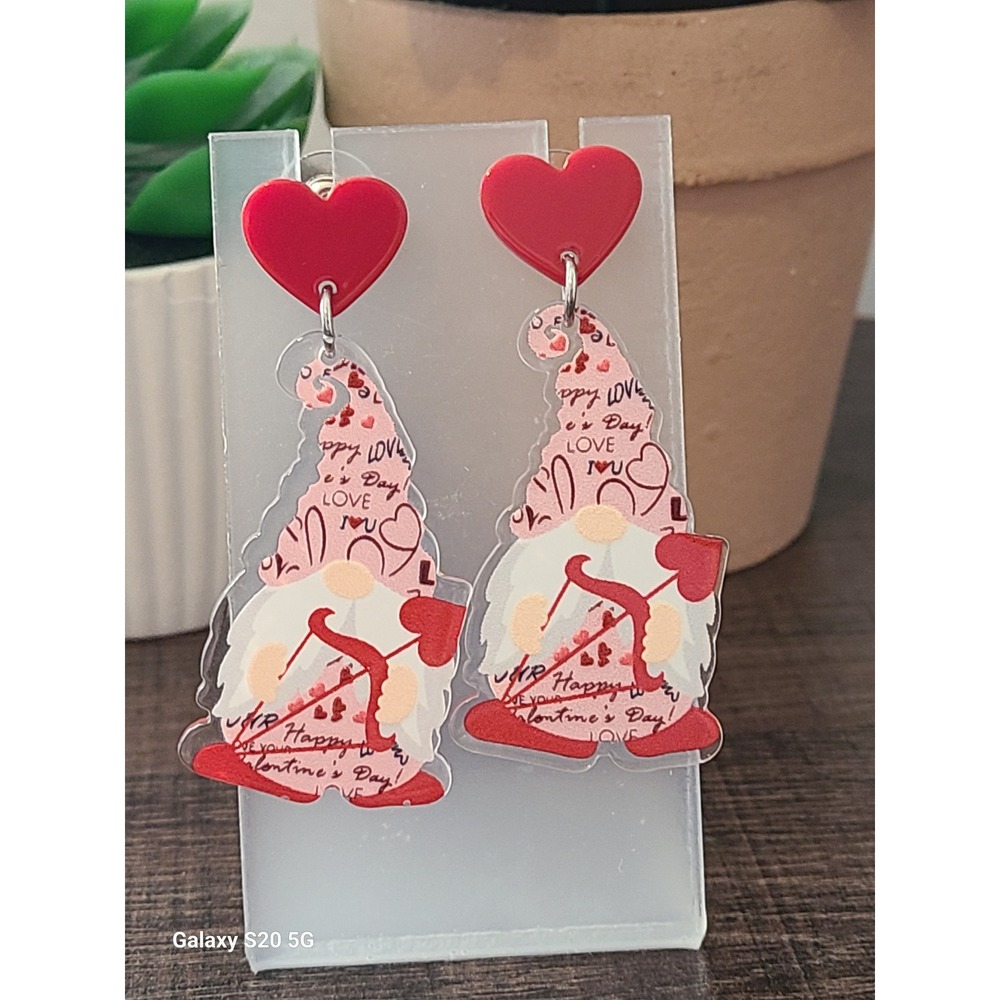 Valentine Gnome Heart Dangle Earrings Acrylic Love Theme Jewelry Women‎